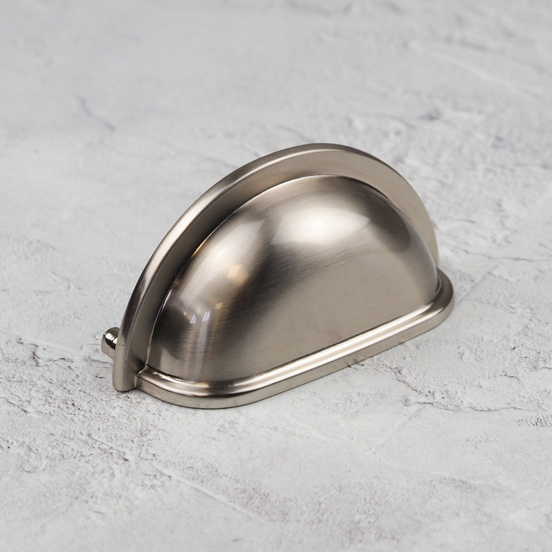 Brushed Nickel Cup Handle & Coordinating Oval Knob, 76mm Cup