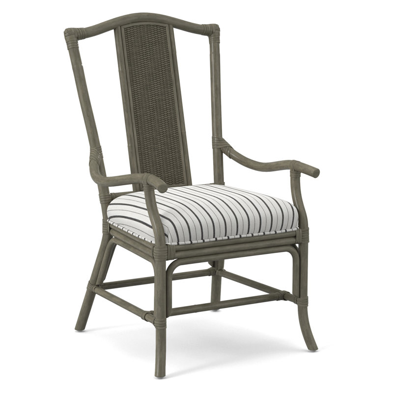 Drury Lane Slat Back Dining Arm Chair, Greystone, Light Blue Performance Fabric; 0851-55