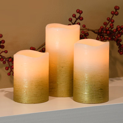 Gold Battery Operated LED Wax Candles - 3 Piece