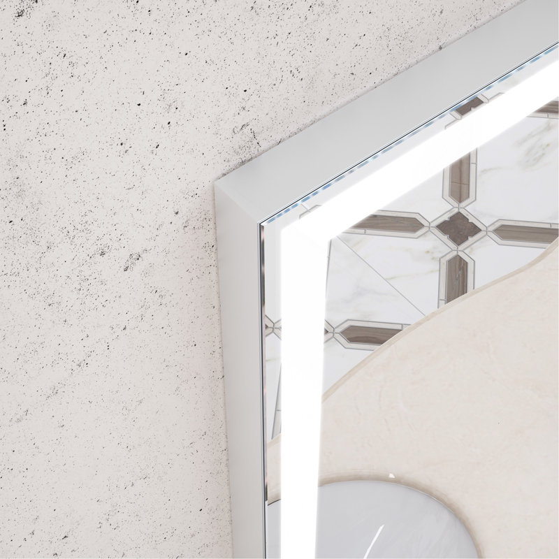 Miroir de salle de bain 48 po x 36 po à DEL avec interrupteur mural réglable blanc / chaud / naturel anti-buée avec mémoire