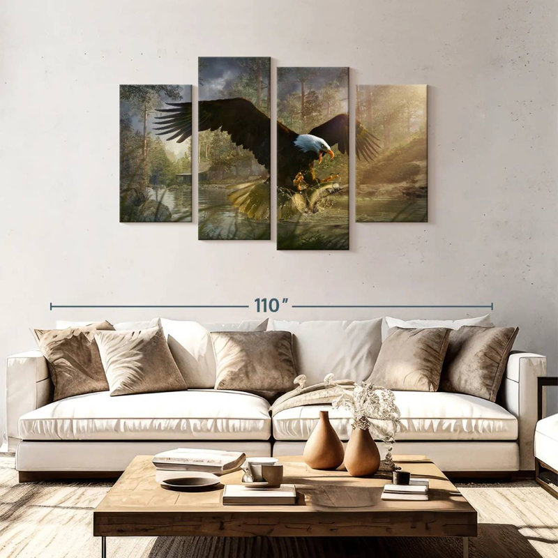 Brampt Bald Eagle Catching Fish, 48" H x 75" W