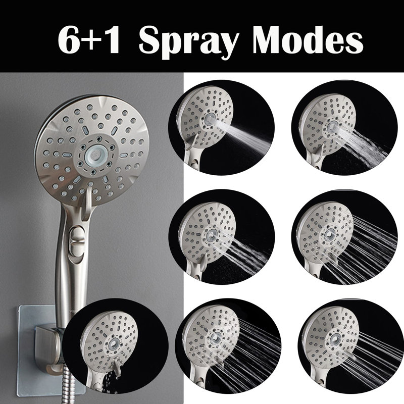 Dual Shower Head Combo, 8" Rainfall Shower Head, 6 Settings Handheld Showers, 15" Slide Bar, 59" Hose, Brushed Nickel