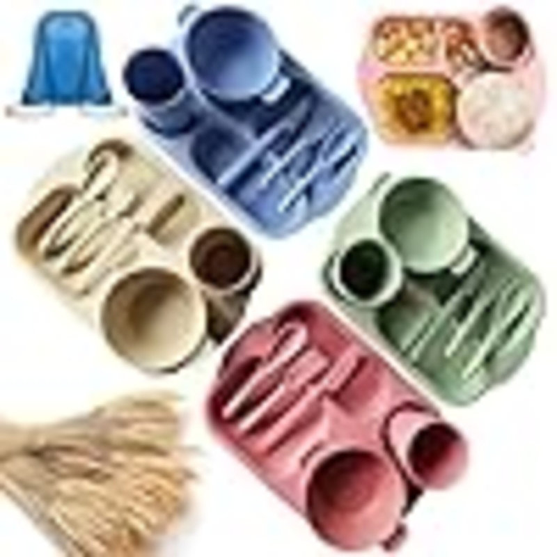 25 pièces ensembles de vaisselle en paille de blé sans BPA assiettes légères réutilisables en bol pour micro-ondes lavable au lave-vaisselle tasse cuillère couteau fourchette vaisselle pour enfants Aldult Home School Office Picnic Travel