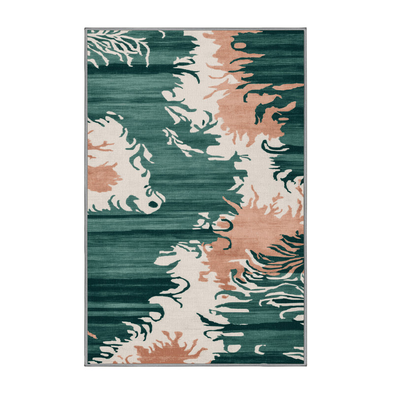 Tapis gris aquarelle lavable à la machine, Rectangle 5 pi x 7 pi