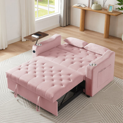 Pink Velvet Loveseat Sleeper Sofa