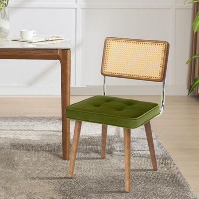 Ensemble de chaises de salle à manger en rotin naturel, chaises de cuisine de style Mid-Century avec siège rembourré en velours, chaises de salle à manger Boho modernes