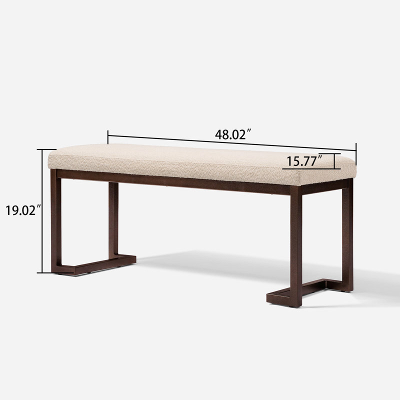 Banc rembourré en tissu bouclé Contemporary Minimalist, Crème, crème