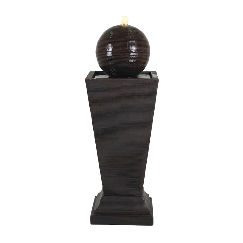 Concrete Tall Column Outdoor Water Fountain with LED Light, Retro Oasis Resilient Decor Feature