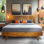 Structure de lit plateforme en bois massif avec tête de lit - Style moderne Mid-Century, grain de bois sculpté, assemblage facile avec outil intelligent, aucun sommier tapissier requis