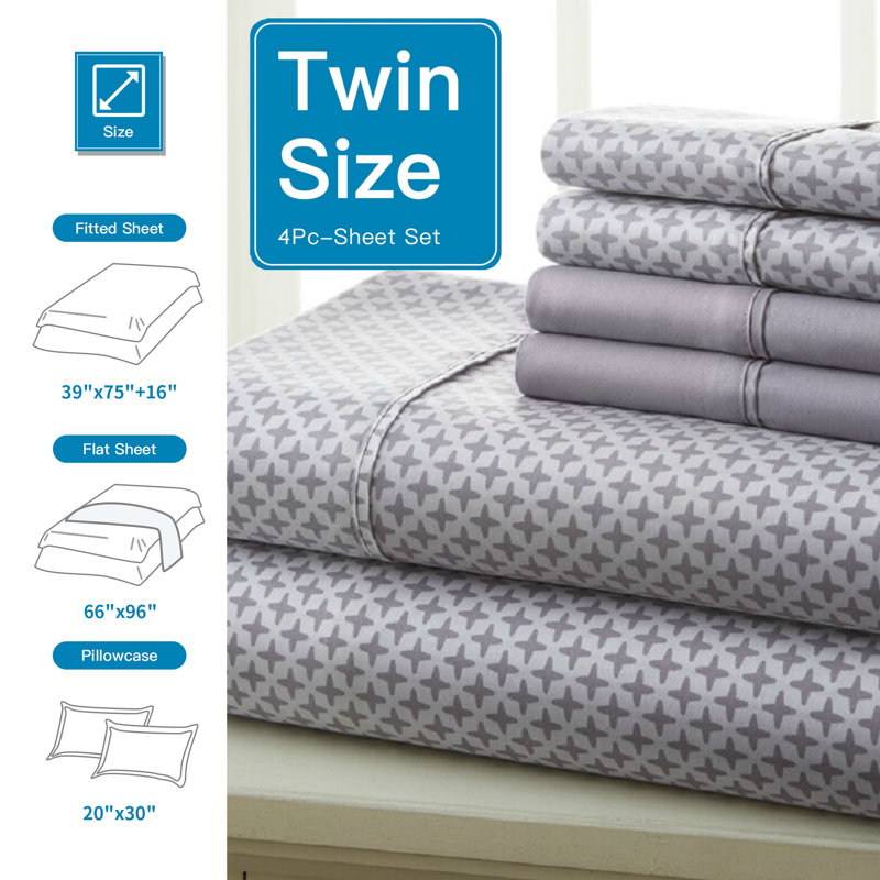 Microfiber Geometric Sheet Set, Twin