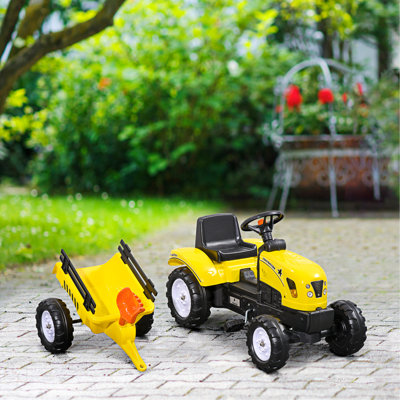 Aosom  Ride On Farm Tractor, Manual Pedal Ride On Car With Back Storage Trailer, Shovel & Rake, Horn For Age 3 Years Old, Yellow