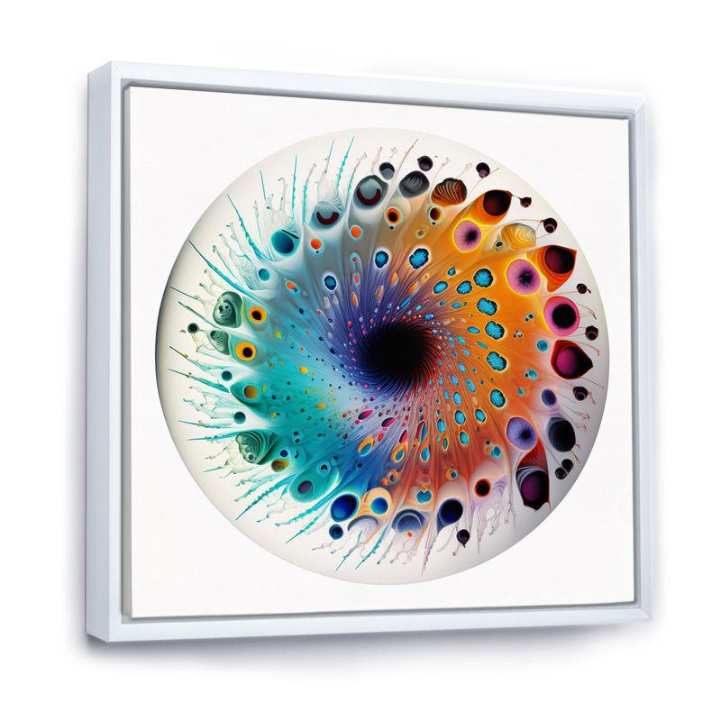 «Soft Coloured Cymatics Mandala» sur toile, Cadre flottant blanc, H 16 po x l 16 po x P 1 po