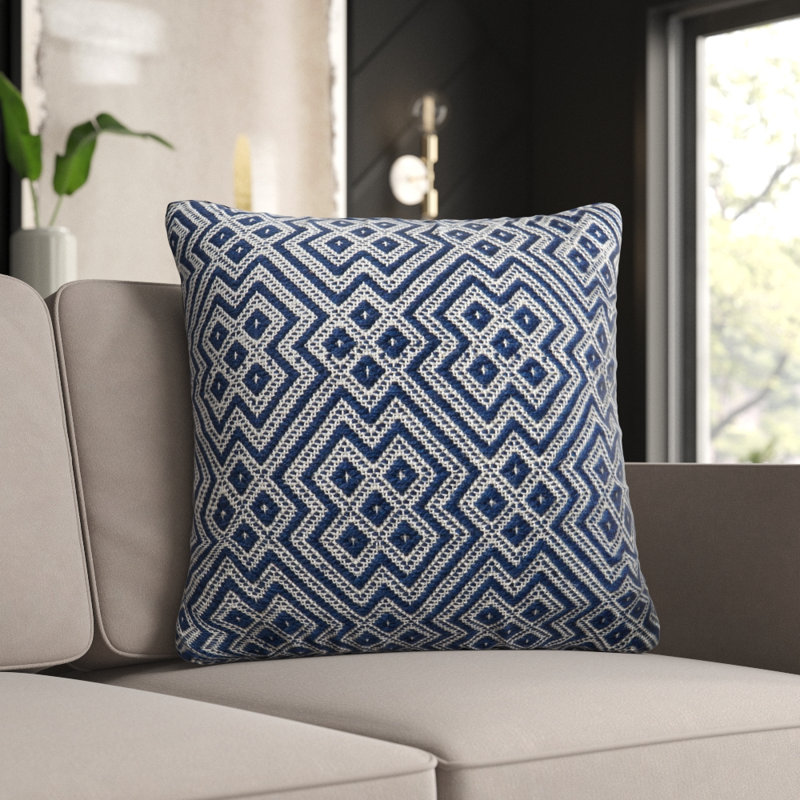 Crisfield Indoor/Outdoor Geometric Throw Pillow, Navy