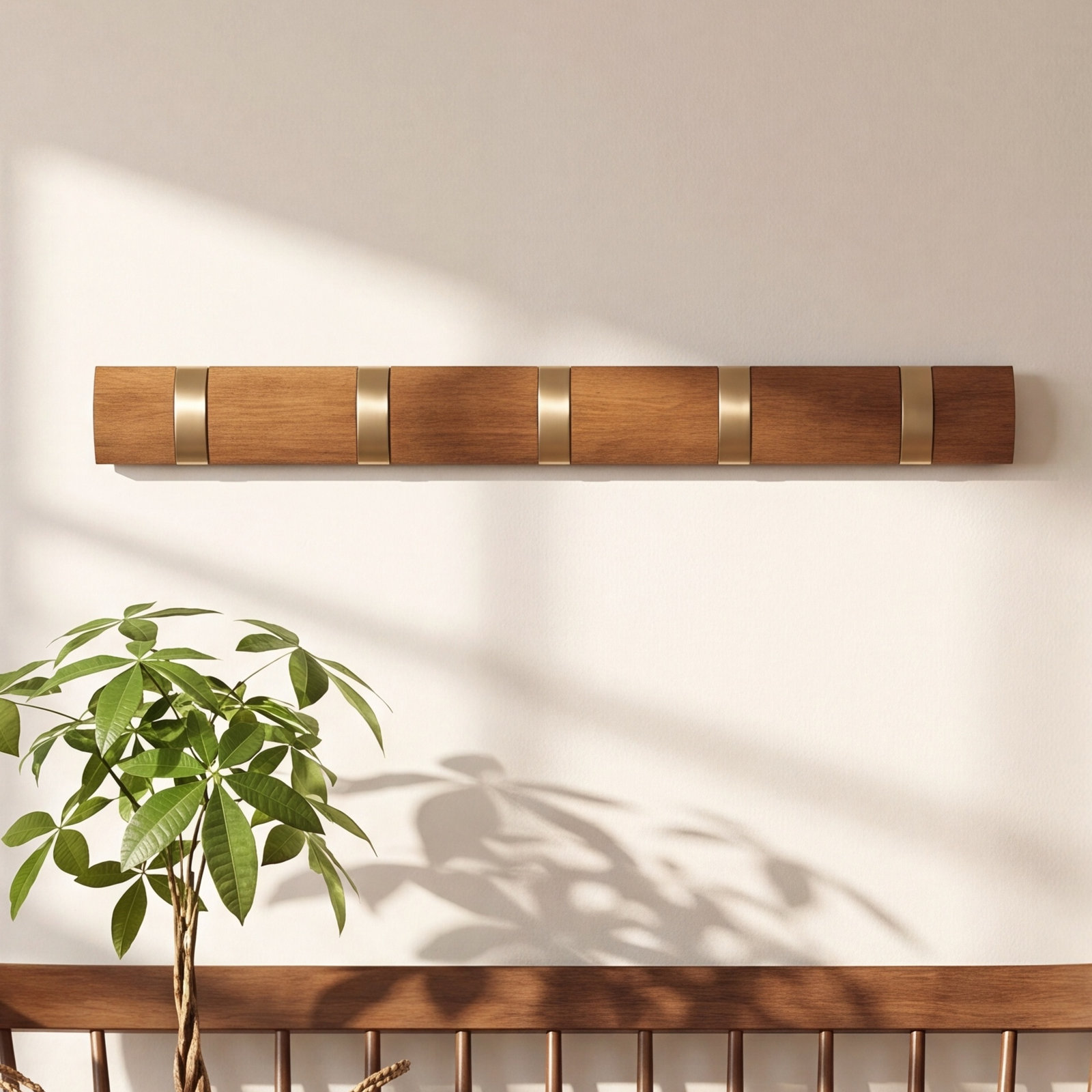 Ainikki 5-Hook Coat Rack, Light Walnut/Warm Gold
