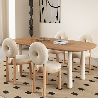 Modern Creamy Style Solid Wood Dining Table Set