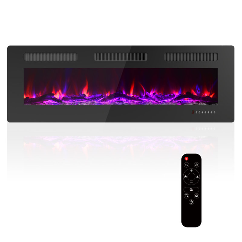 Ultra-Thin Electric Fireplace, Wall-Mounted Or Built-In, Adjustable Flame Colors & Brightness, 1500W, Touchscreen & Remote Control, Timer & Overheat Protection
