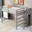 Lit mezzanine double avec garde-robe et escalier de rangement intégrés, gris-131191167