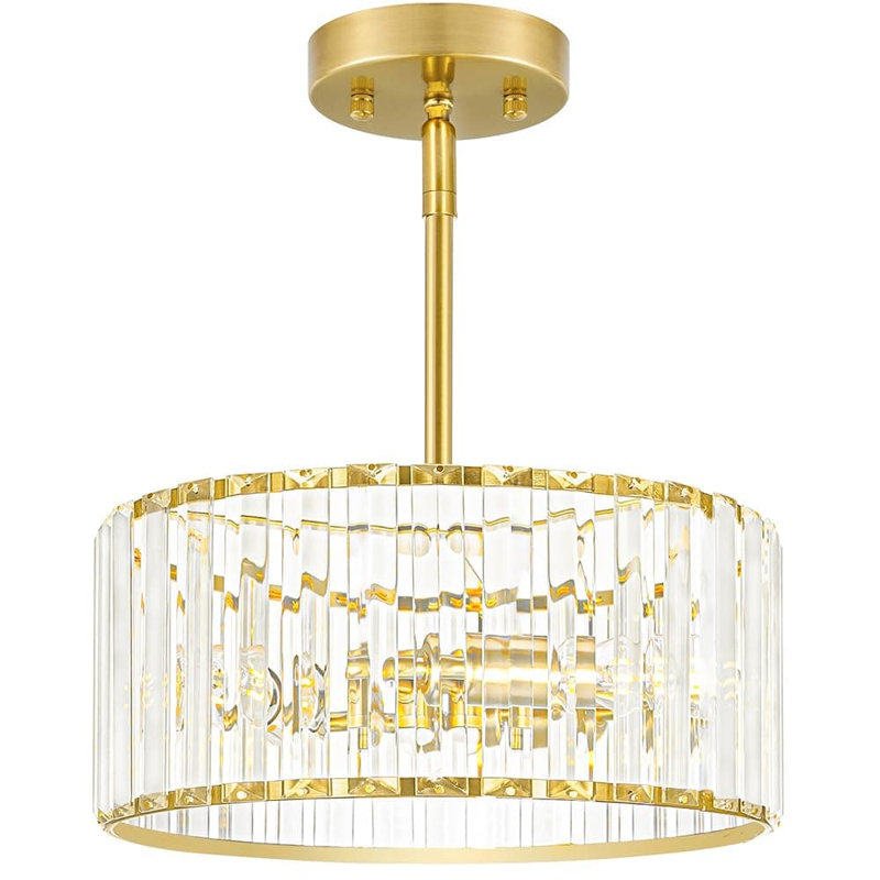 Lustre en cristal moderne avec hauteur réglable, luminaire suspendu semi-encastré à 3 lumières en or pour salle à manger, îlot de cuisine, salon, chambre à coucher et couloir