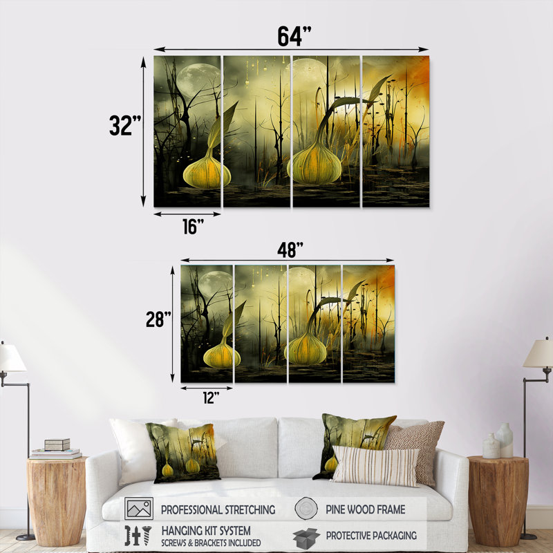 «Green Fennel Herbs Dreamscape», art mural 4 pièces, H 32 po x l 64 po