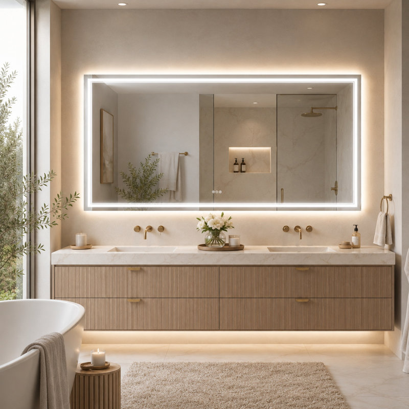 Miroir de salle de bain à DEL 96 po x 36 po, H 36 po x l 96 po