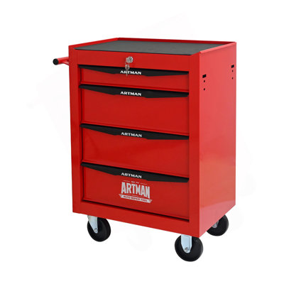 Rolling Metal Tool Chest With 4 Drawers, 20" 4-Drawer Tool Chest Cabinet With Ball Bearing Drawer Slides, Steel Tool Storage Box Organizer -Red&Black