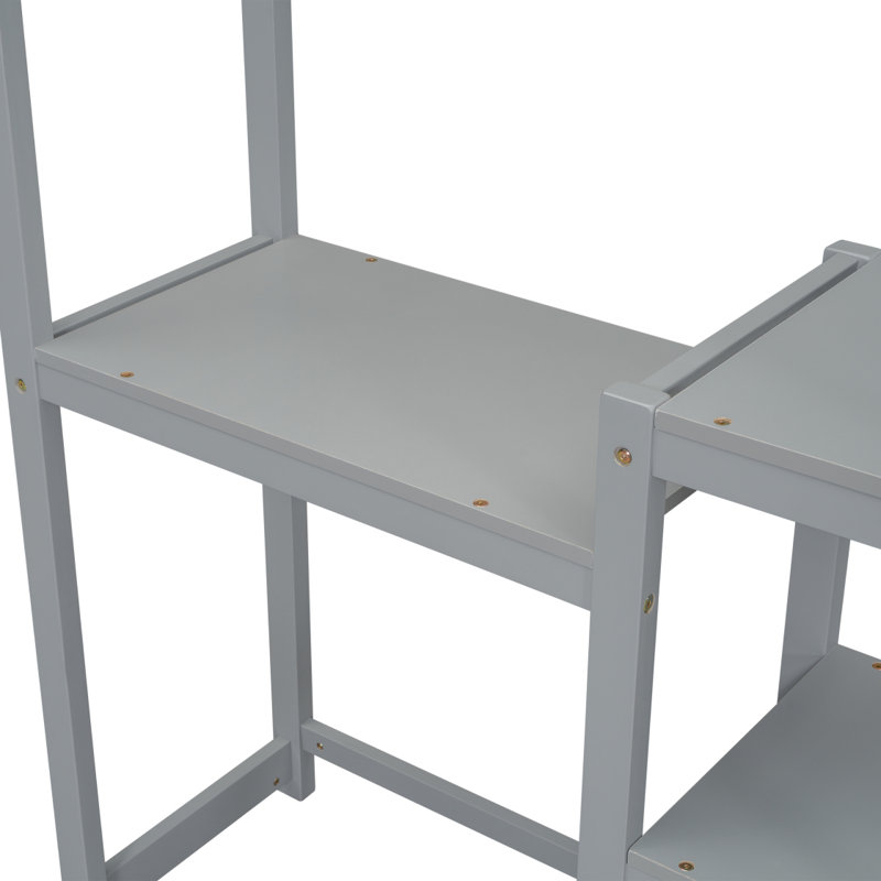 Bureau en bois en forme de maison, table d'étude pour enfants, bibliothèque et rangement pour jouets, Gris