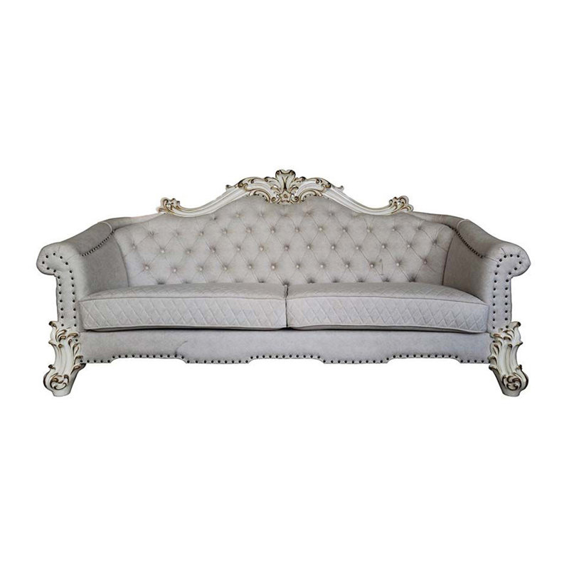Vendome II Cream Tufted Sofa with Nailhead Trim and Rolled Arms