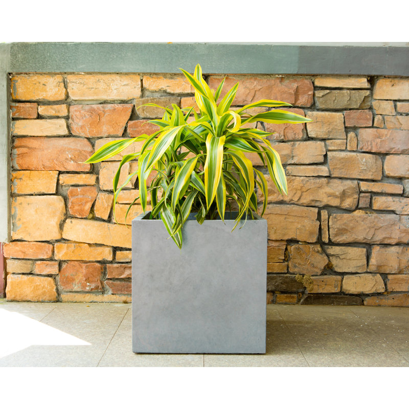 Planter, Weathered Concrete, 16" H x 16" W x 16" D