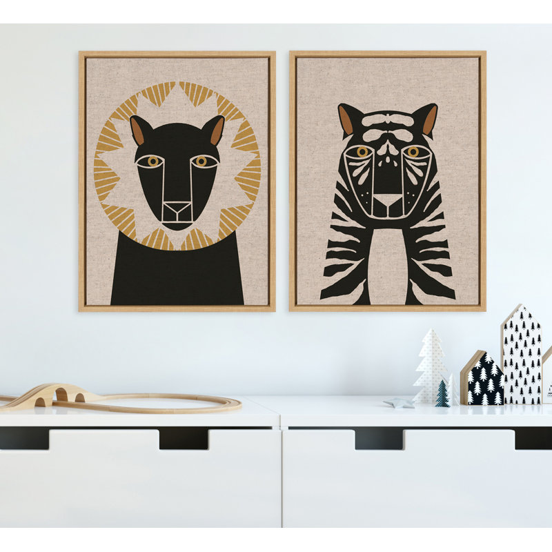 Ensemble d'art mural sur toile encadré lion à profil neutre et à profil tigre par Hannah Beisang, Naturel