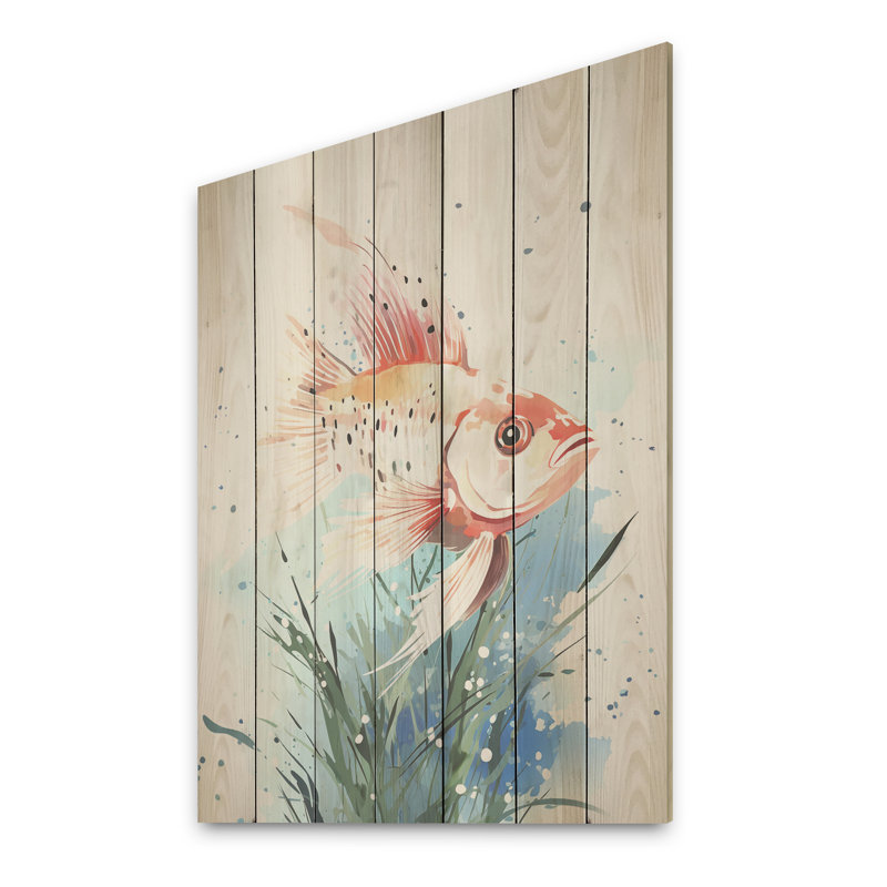 Papillon rose sous l'eau - Impression sur bois, H 32 po x l 24 po