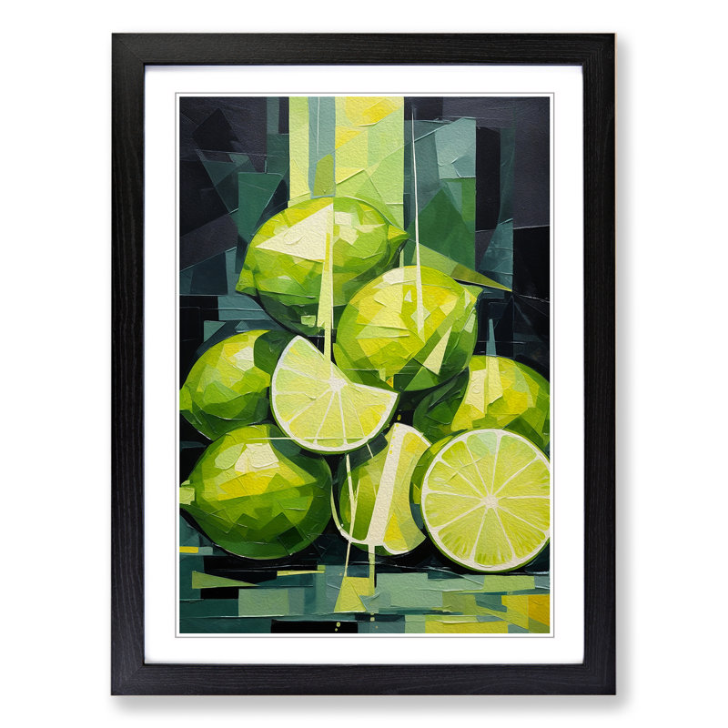 Sliced Lime Cubism - Single Picture Frame Print on Wood, 64cm H x 46cm W x 2cm D, Black