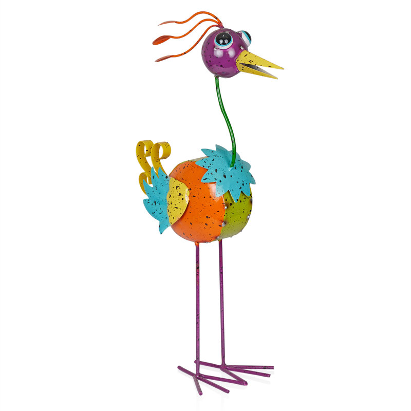 21"H Quirky Metal Rainbow Bird Decor, Animal Statue