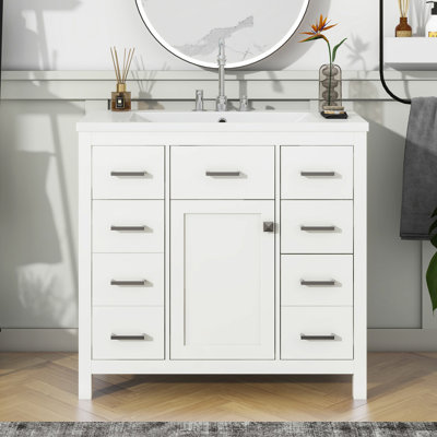 36 Inch Modern Winifrede Vanity Cabinet With Multifunctional Storage Space - 5 Drawers And 1 Door