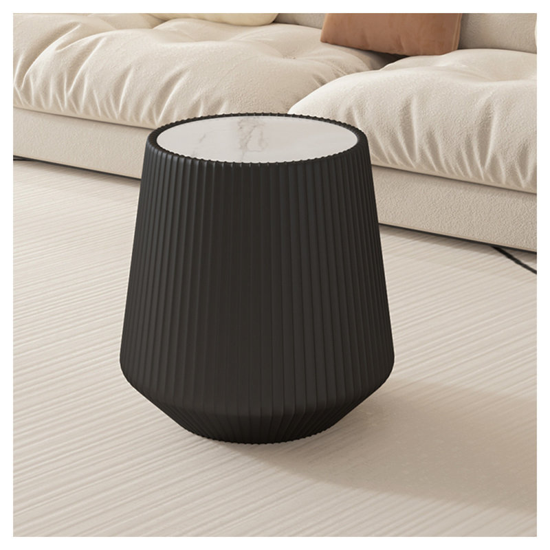 Table basse ronde moderne avec plateau en pierre frittée - mobilier de salon en métal doré noir