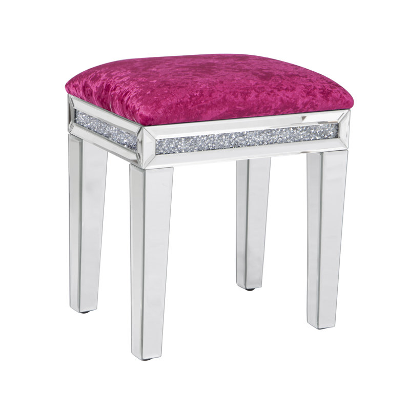 Mikayil Glass Mirrored Accent Stool Diamonds Vanity Stool, Pink