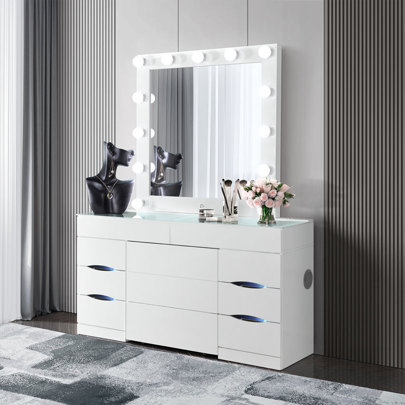 ELISA WHITE VANITY SET WITH STOOL, White