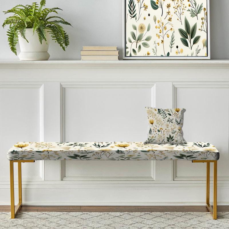 Botanical Neutrals Boho Pattern - Botanical Upholstered Gold Bench