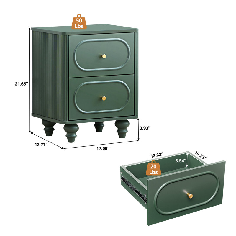 Ensemble de 2 tables de chevet 2 tiroirs Dorth, Vert, 2