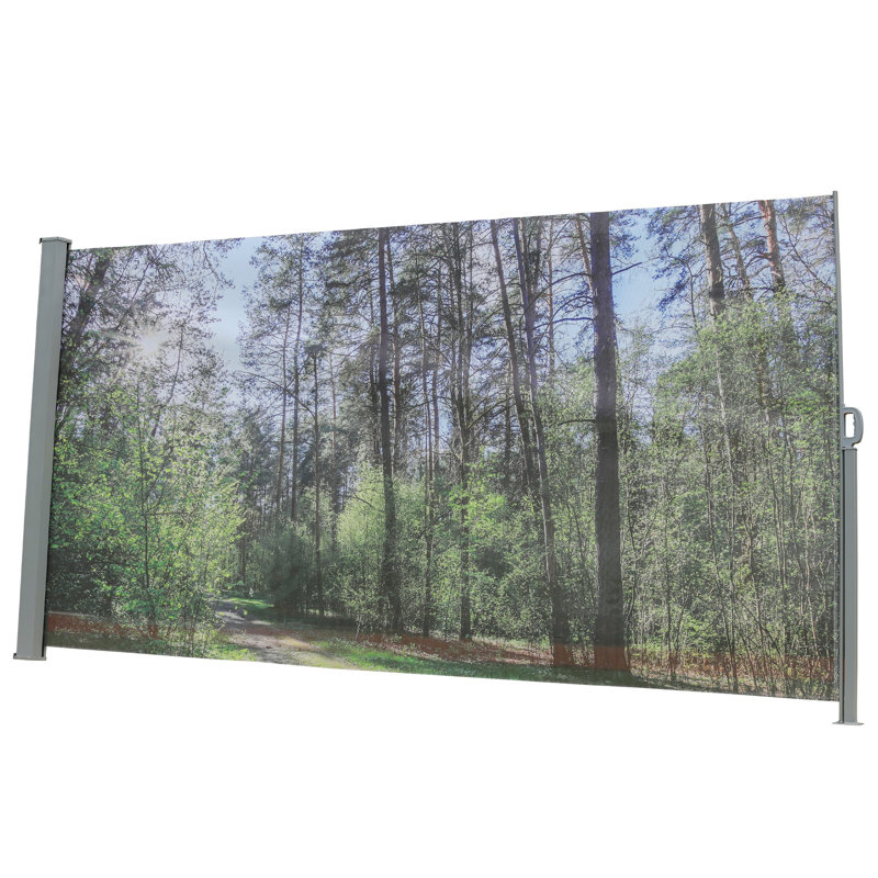 71"x138" Retractable Manual Side Awning Screen, Upf50+, Printed With Weather- Images, Ideal For Garden And Balcony, Screen Printing, Water , , Creating Private Outdoor Space, Semi-transparent Fabric