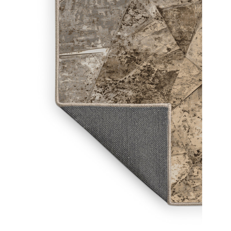 Soft Plush Eberhard Rustic Stone Area Rug in Gray – Beige Binding, 7' Round