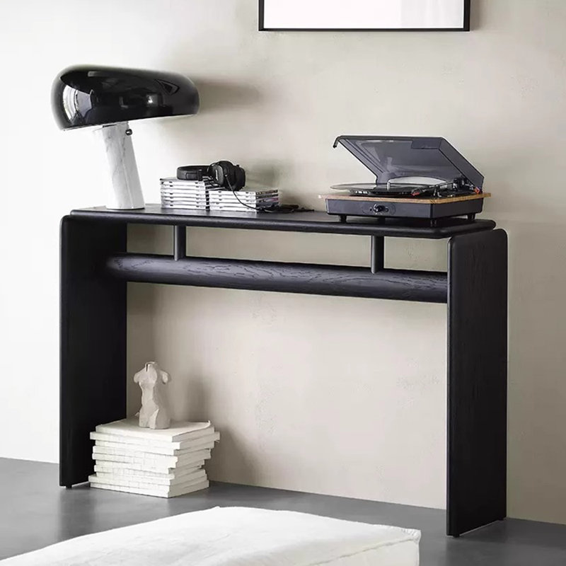 Table de véranda en bois massif de style japonais., Noir, H 29,5 po x l 47,2 po x P 11,8 po
