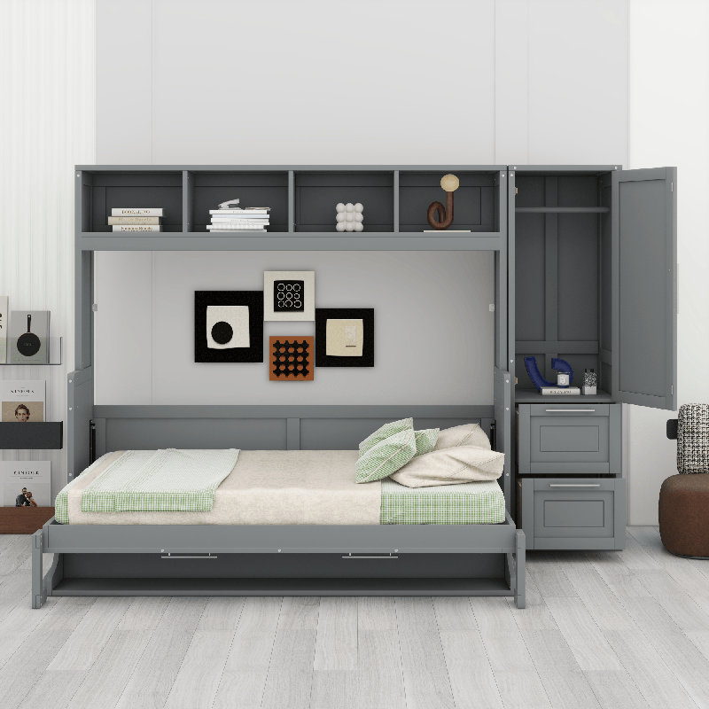 Lit escamotable avec placard Murphy, Gris