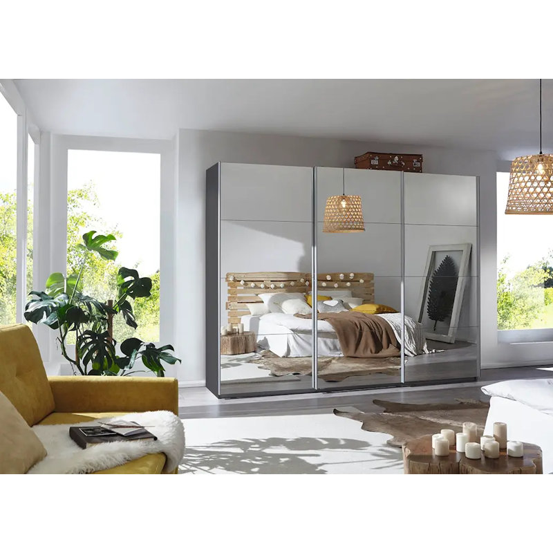 Caracas 3 Door Sliding Wardrobe, Basic, 210cm H x 271cm W x 62cm D, Grey Metallic