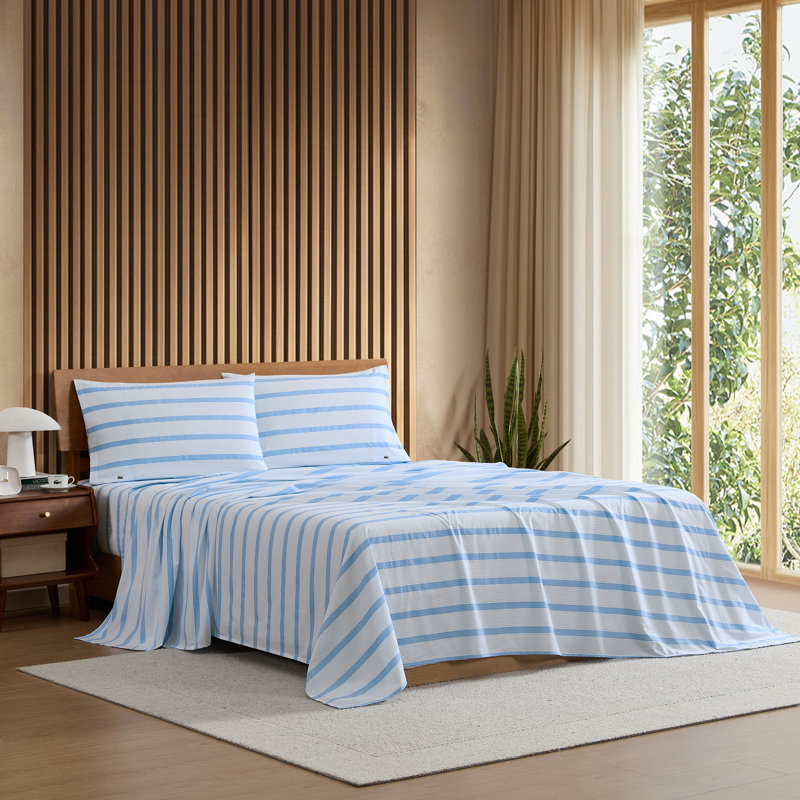 Ensemble de draps en coton percale Lacost, literie rafraîchissante et respirante, drap-housse à poche profonde, gris géo