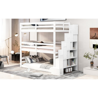 Twin Size Triple Bunk Bed In White - Separate Assembly & Storage Facility Plan With Access