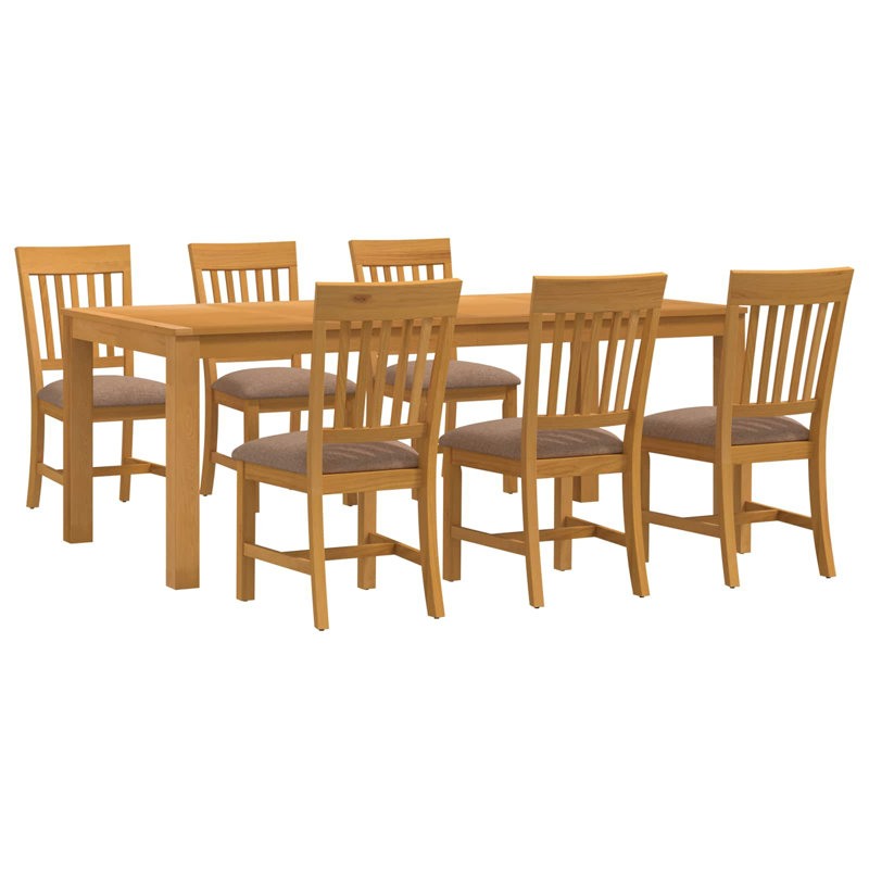 Solid Oak Dining Set, 75cm H x 200cm W x 100cm D, Grey, 7