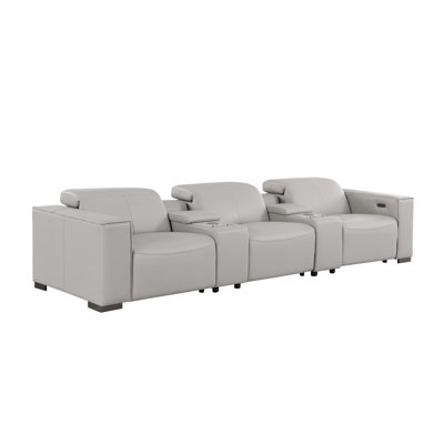Luxueux canapé inclinable électrique en cuir véritable 5 pièces - 3 fauteuils inclinables et appuis-tête électriques