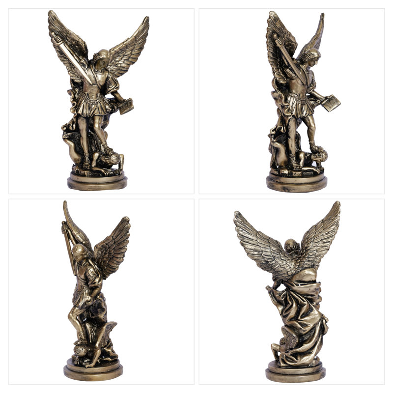12Inch St Michael Statue Saint Archangel Michael Statue Defeated Lucifer Tramples Demon Resin Battle Angel Sculpture Bronze
