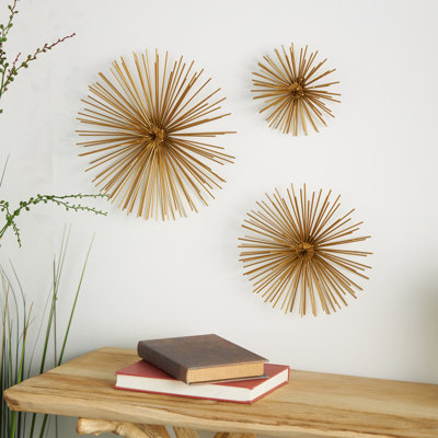 Ensemble de 3 décorations murales en forme d'étoiles rayonnantes 3D en métal doré, ensemble de 6 po, 9 po, 12 po de largeur