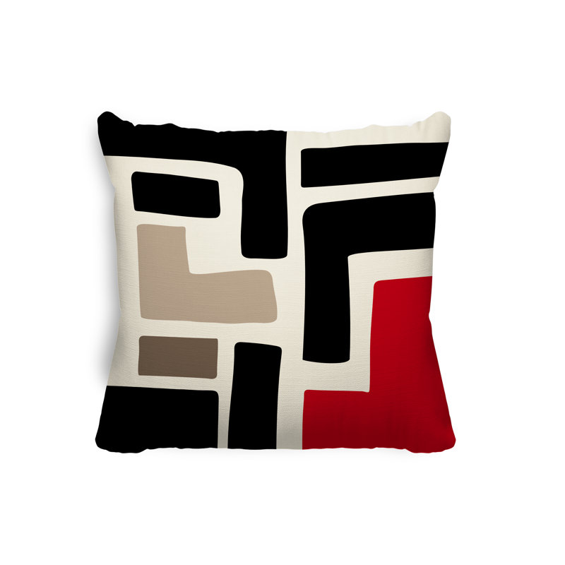 Coussin intérieur / extérieur en polyester filé Banksy, 15 po x 15 po, Rouge, blanc cassé